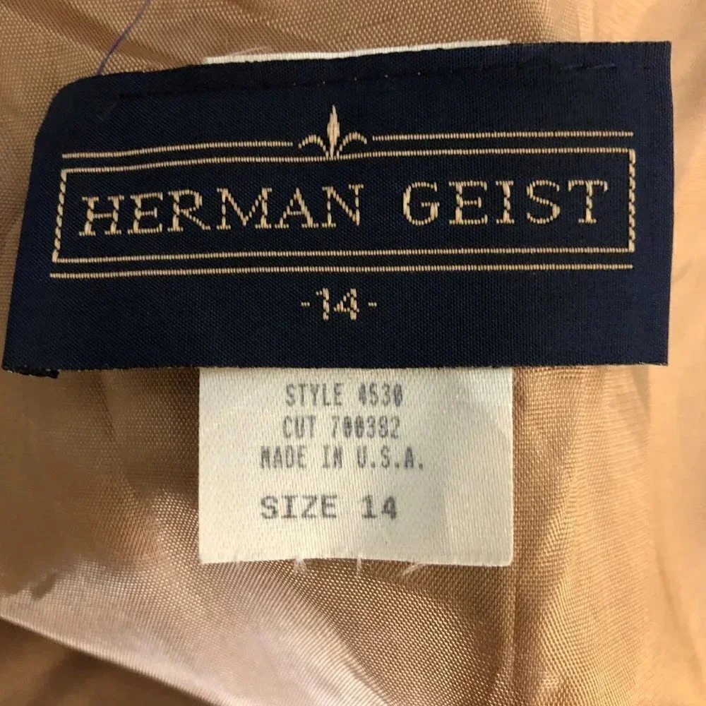 Herman Geist Vintage Tan Camel 100% Wool Deep V Jumper Maxi Tunic Size 4 - Picture 5 of 6